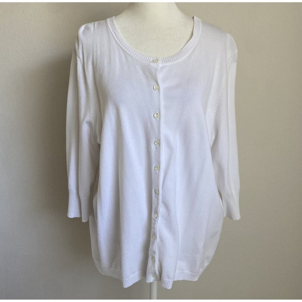 Nue Options Essentials Womens 2X Plus White Button Up Cardigan